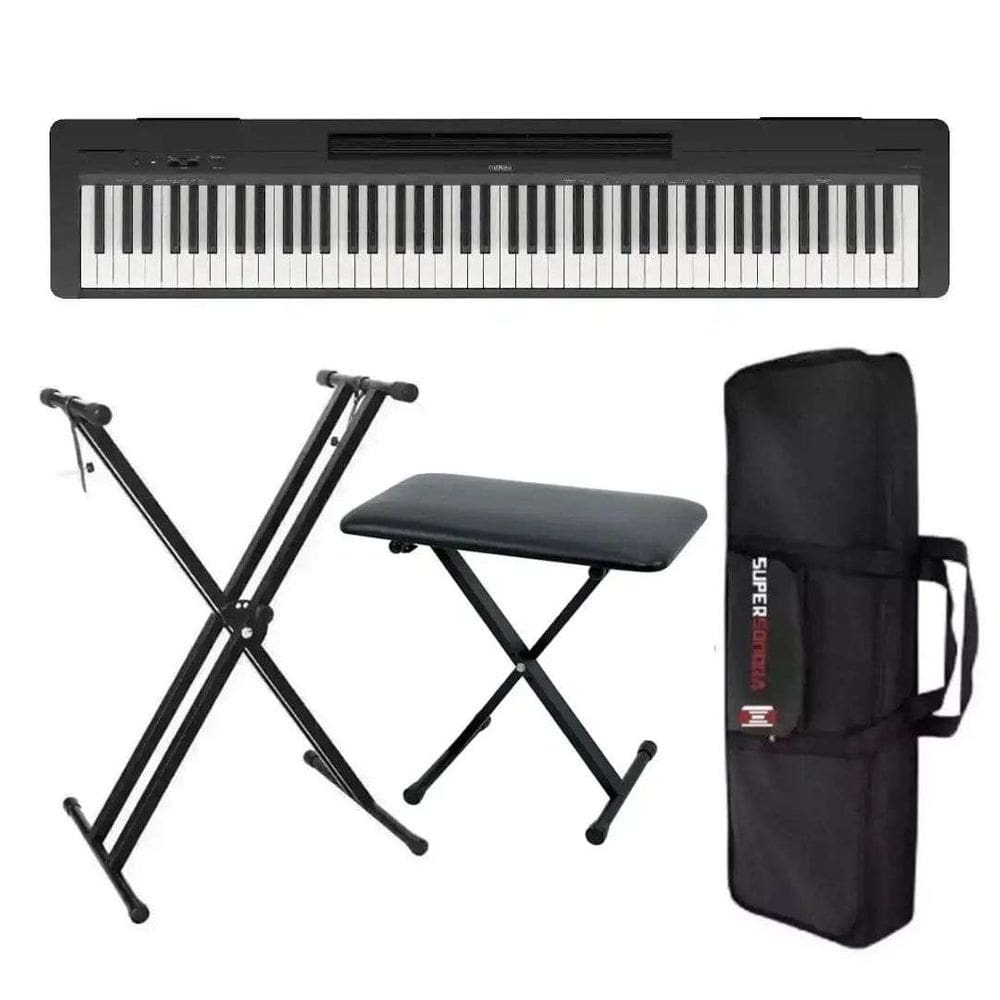 Piano Digital Yamaha P-145 Bluetooth - 88 Teclas GHC Toque Realista + Suporte em X + Banqueta + Capa