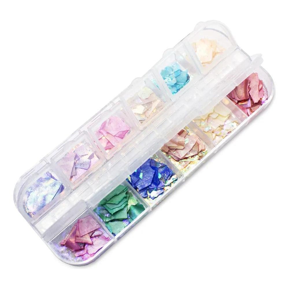 2X 12 Madrepérolas Encapsulamento Unhas De Gel Com Glitter F