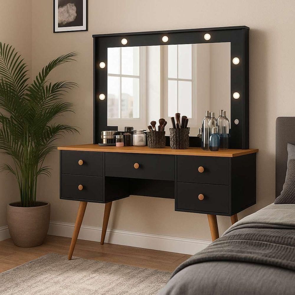 Penteadeira Camarim Com Led Anaísa Preto/nature