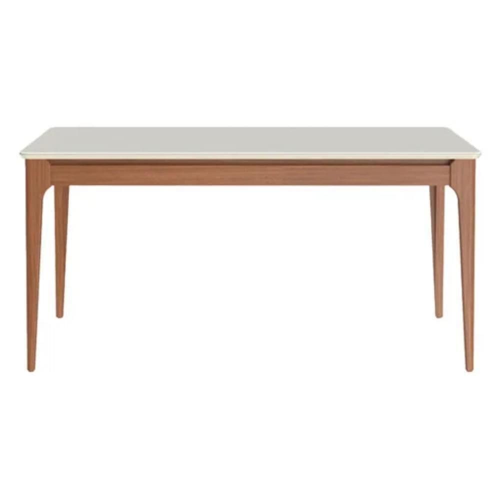 Mesa De Jantar Retangular Com Tampo De Vidro Addar Off White E Natural 160cm