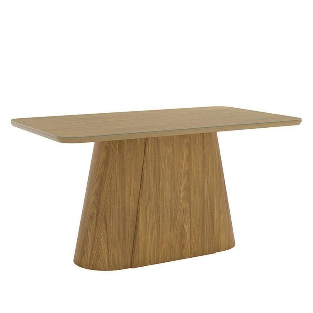 Mesa De Jantar Olivia 160 Cm Canto Arredondado Com Vidro Nature - Henn