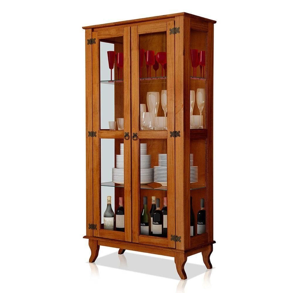 Cristaleira De Madeira Maciça 2 Portas De Vidro Luma Castanho