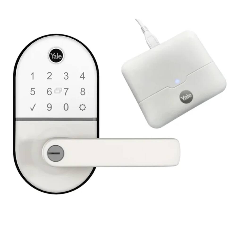 Combo Fechadura Digital Compact Branca com Maçaneta Yale