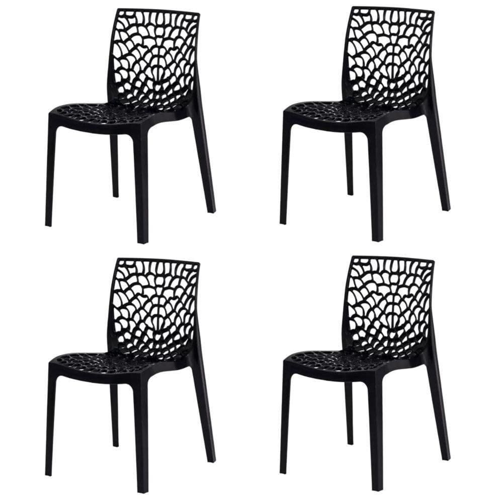 Kit 4 Cadeiras Empilhável Inmetro Gruvyer Fratini Polipropileno Preto Capacidade Suporta 182 Kg