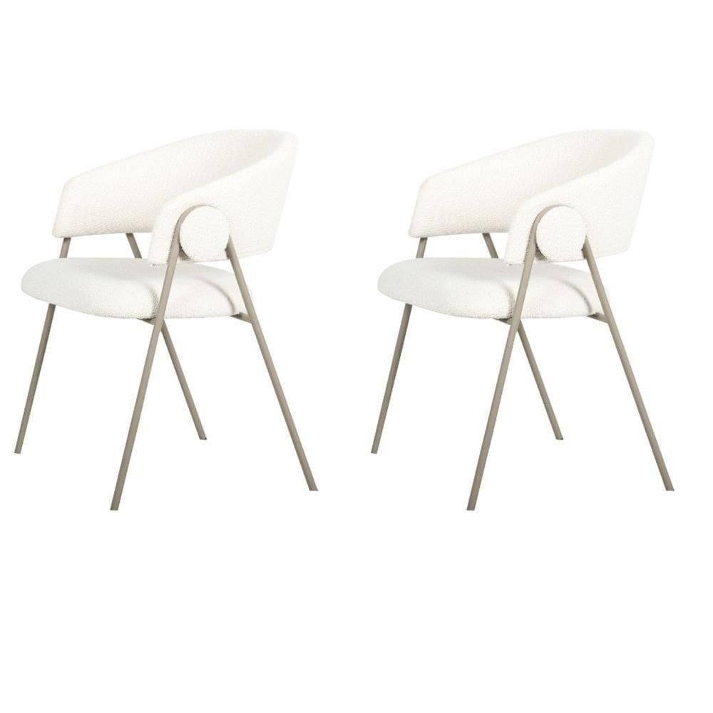 Kit 2 Cadeiras Com Braços Toulouse Júlia Mara Fratini Tecido Bouclé Nude Base Aço Carbono Champagne