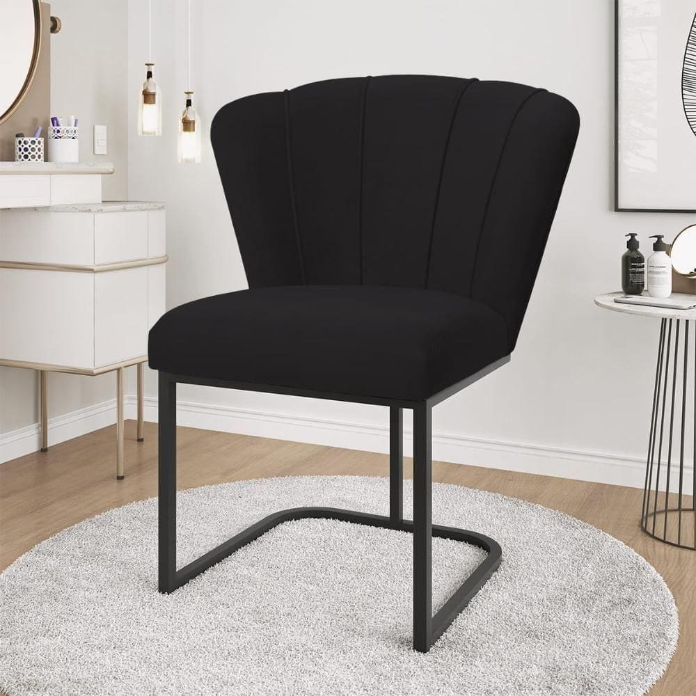 Cadeira Jantar Flor Mesa Cozinha Reforçada Base Metal Preta Preto