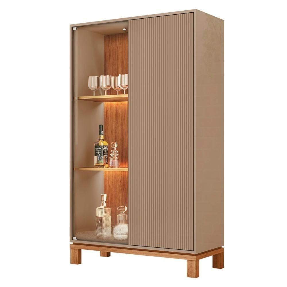 Cristaleira Porta De Vidro Com Led 90cm Lucca Areia/freijó C01 - Mpozenato