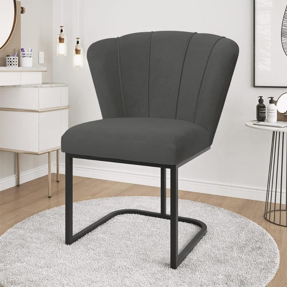 Cadeira Jantar Flor Mesa Cozinha Reforçada Base Metal Preta Cinza
