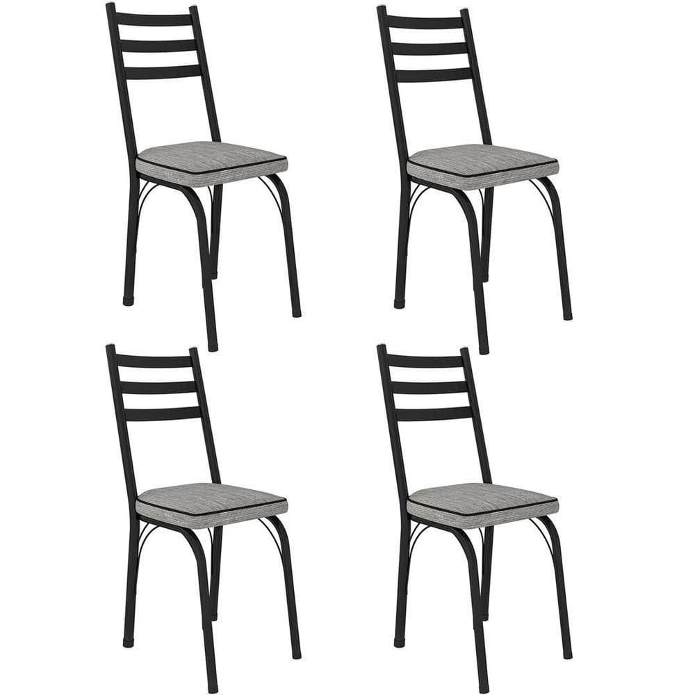 Kit 4 Cadeiras Para Cozinha Tubular D-13 Nara De Aço Preto/grafiato