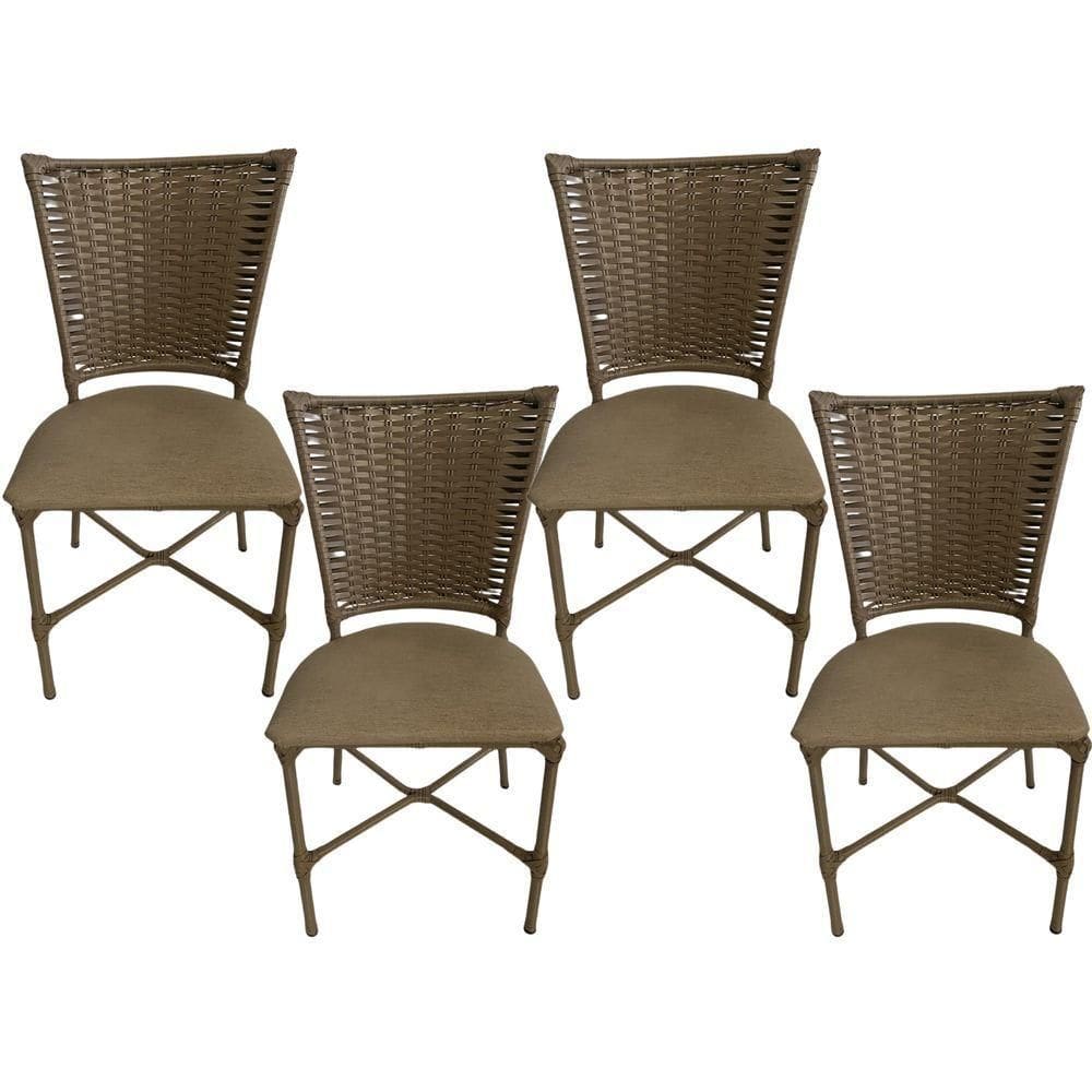 4 Cadeira Vivara Mesa Jantar Estofada Cozinha Fibra Sintética Areia Assento Nude