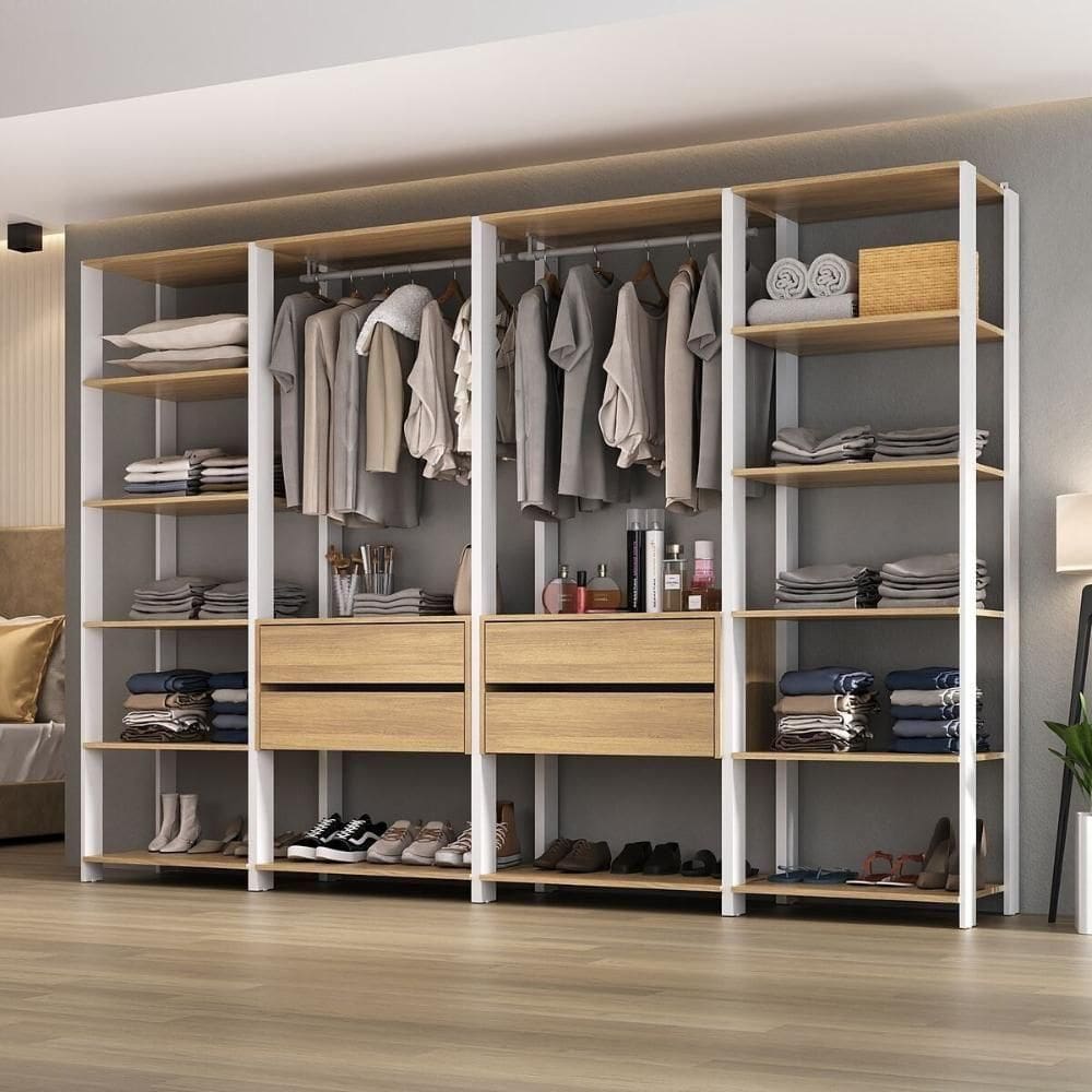 Closet Aberto Modulado Arara Organizadora Com Cabideiro 270cm Allegra Multimóveis Mp4390 Branco/madeirado