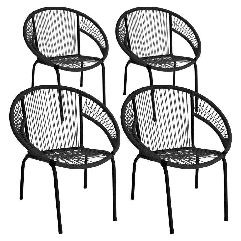 Kit 4 Cadeira De Área Eclipse Tramado Fibra Sintética E Aço Preto