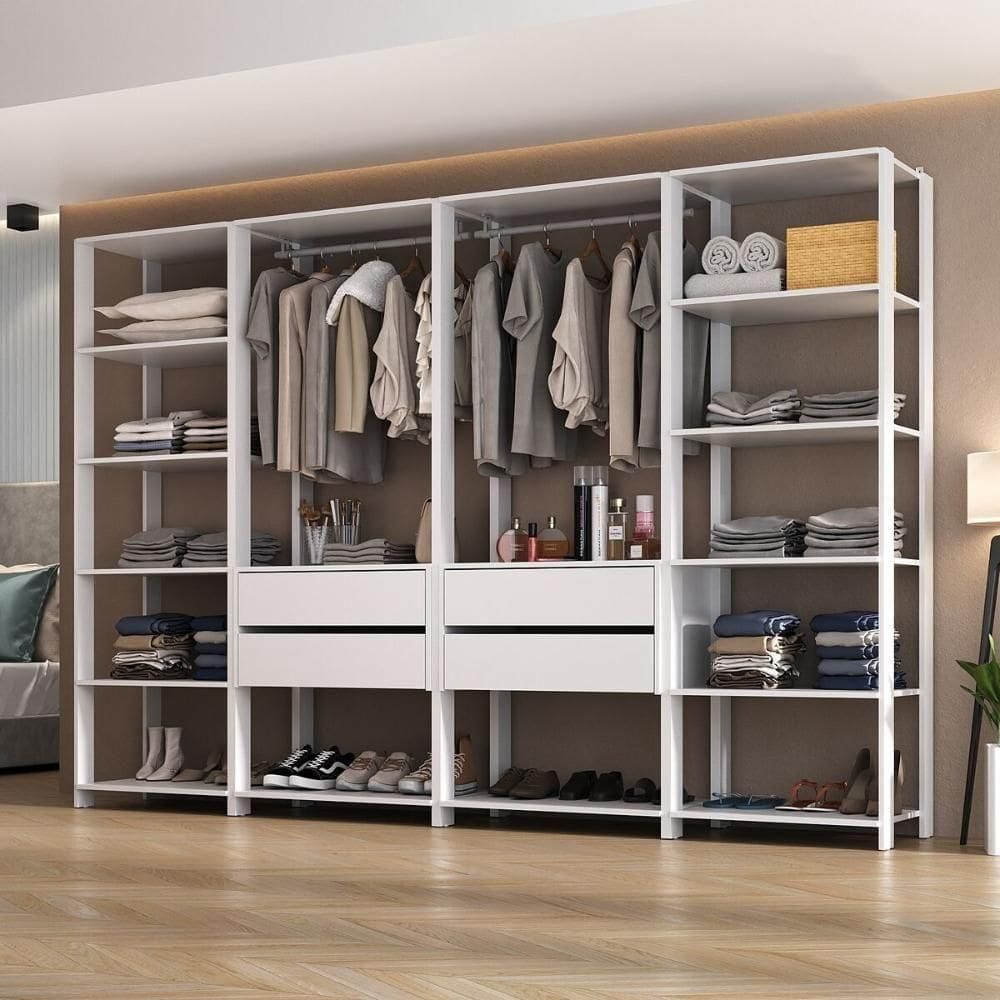 Closet Aberto Modulado Arara Organizadora Com Cabideiro 270cm Allegra Multimóveis Mp4390 Branco