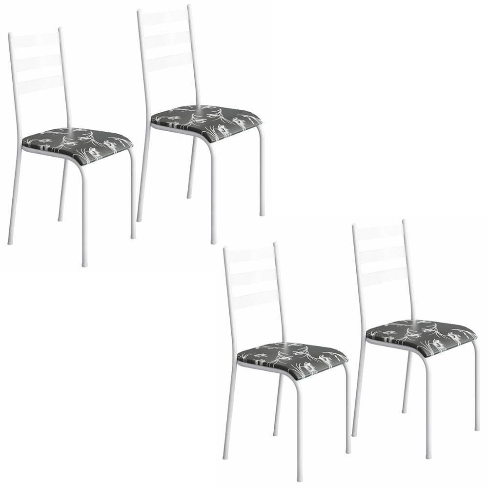 Kit 4 Cadeiras 541 Sala Jantar Cozinha Pés Aço Tubular Floral Branco