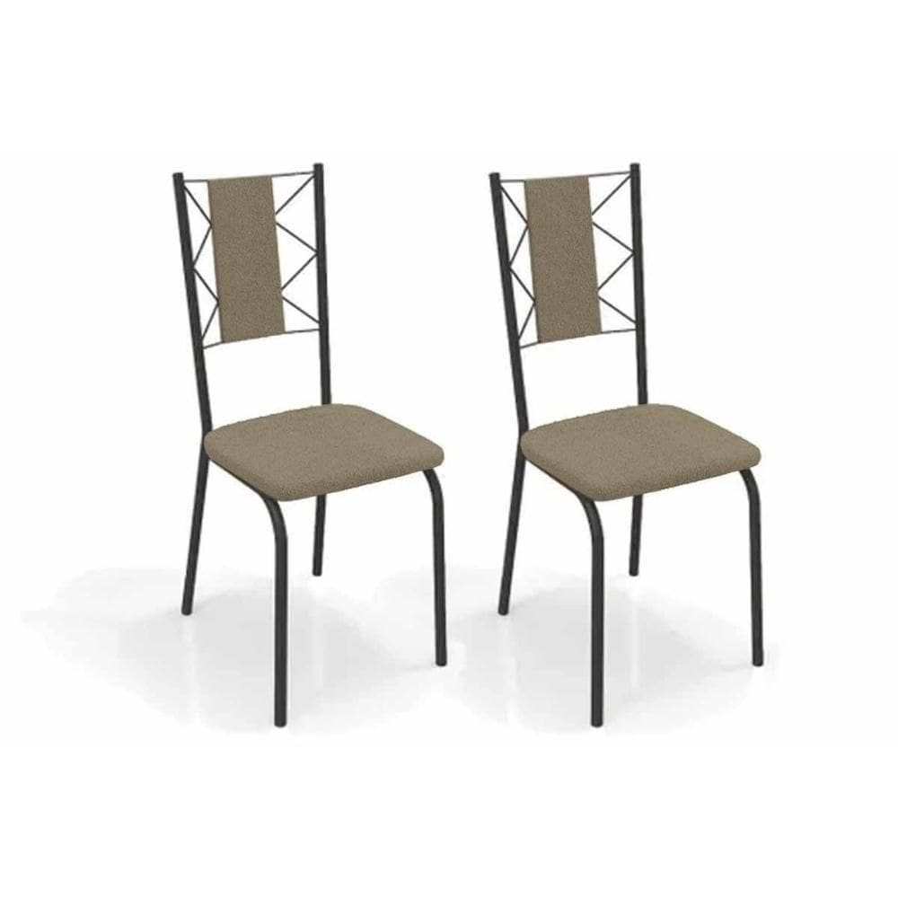 Kit 2 Cadeiras De Cozinha Lisboa 2c076prf Aço 2 Un Preto-boucle Bege Fendi - Kappesberg