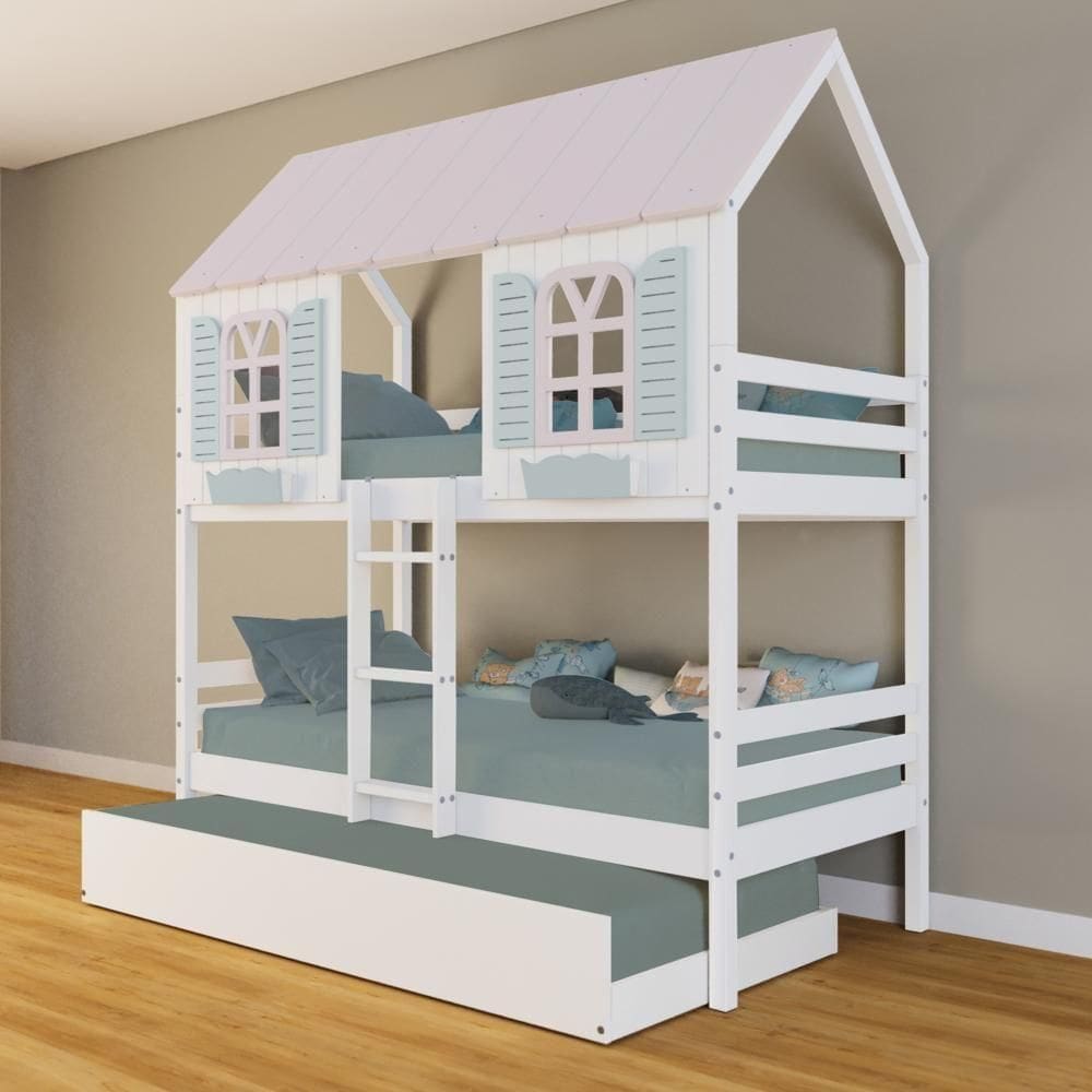 Treliche Casinha Bela - Madeira Maciça Branco/rosa/verde