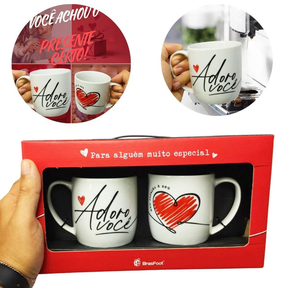 Kit 2Un Caneca Branca Porcelana 300Ml Café Meu Coração É Seu