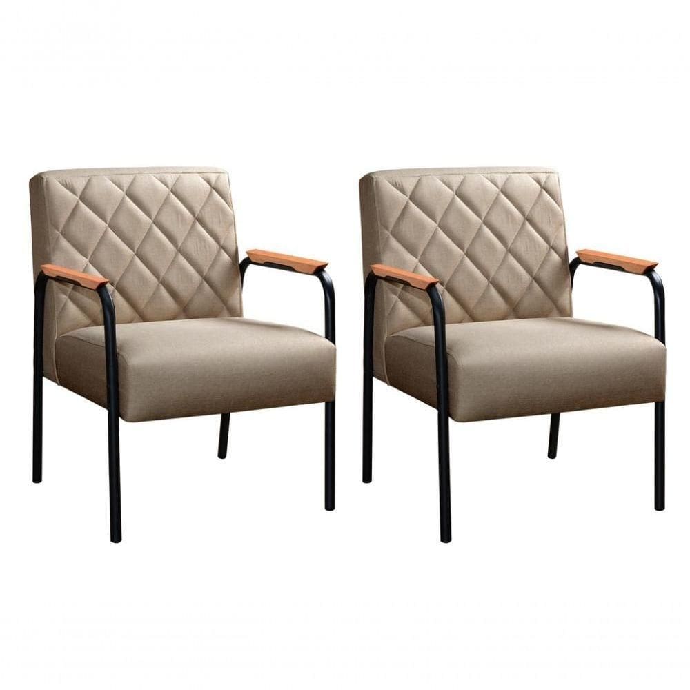 Conjunto 2 Poltronas Ludmilla Cadeira Decorativa Sala Recepção Escritório - Linho Marrom 150