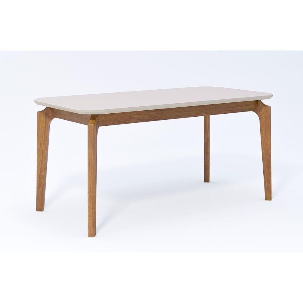 Mesa De Sala Jantar Ficus C- Tampo Madeirado Vidro 160x80cm Carvalho-off White - Cimol