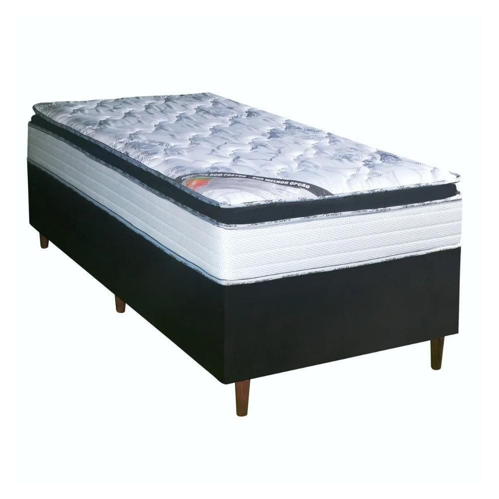 Cama Box Solteiro Preto + Colchão D33 Bom Pastor Londres Cinza E Preto 88cm