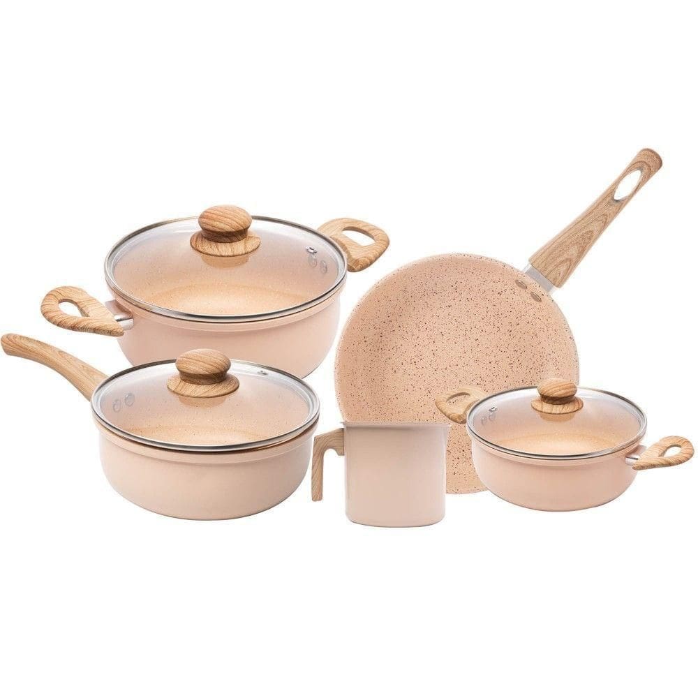 Jogo De Panelas Indução Chef 5 Peças Bege Em Alumínio Com Revestimento Cerâmico Lyor