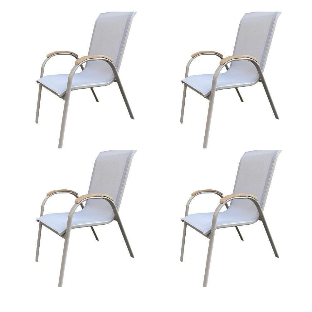 Kit 4 Cadeiras Empilhável Com Braço Pipa Maresias Fratini 96 Cm Altura Alumínio E Assento Tela Fendi