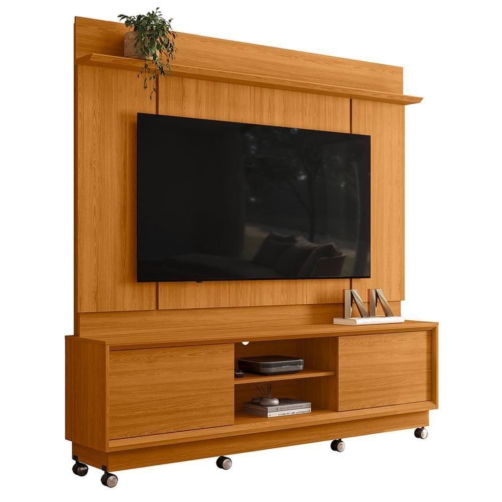 Estante Home Theater Siena Cinamomo Para Tv Até 75” Com Rodízios - Madetec Cinamomo