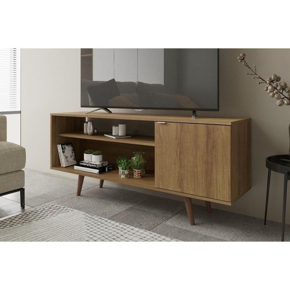 Rack Bancada P/ Tv Até 50 Pol R1486 C/ 1 Porta E 2 Nichos136cm Amêndoa - Tecno Mobili
