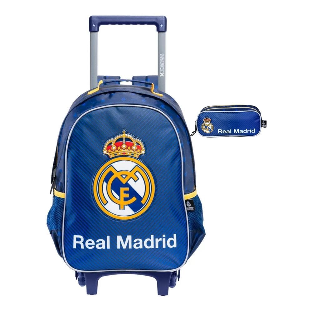 Kit Escolar Futebol Real Madrid Mochila Rodas + Estojo Duplo