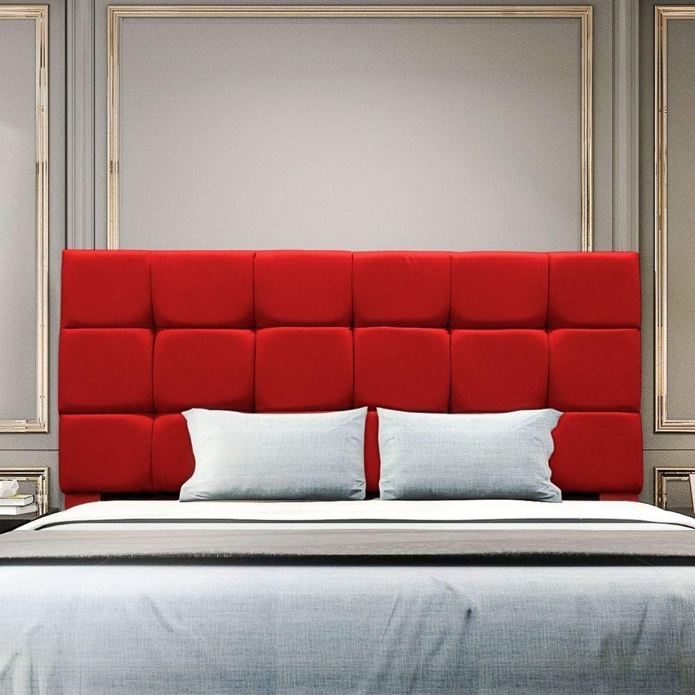Cabeceira Cama De Casal 140 Cm Malta Em Suede Com Frame Vermelho