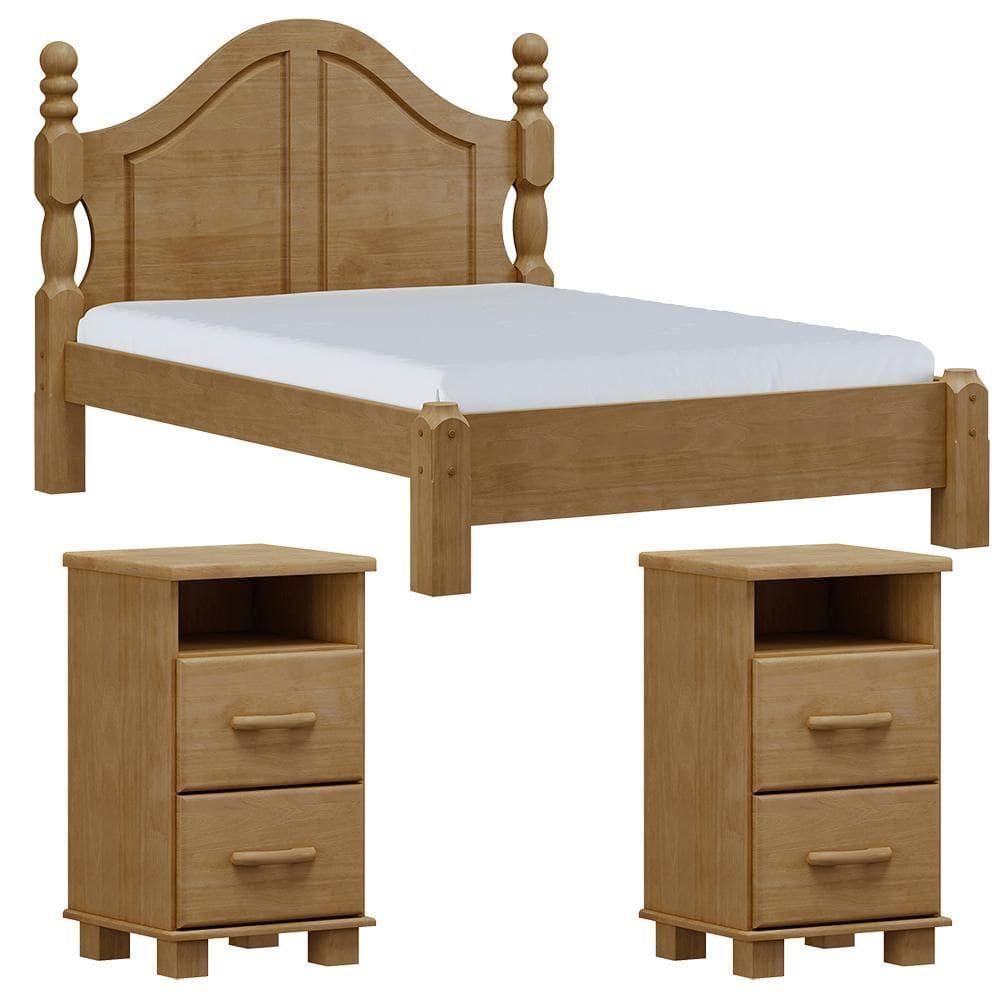 Cama Casal Classica 02 Mesas De Cabeceira Madeira Maciça Milani Store Freijo