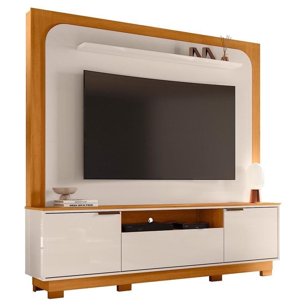 Estante Home Theater Nilo Cinamomo/off White Para Tv Até 75” Com Pés - Madetec Cinamomo/off White
