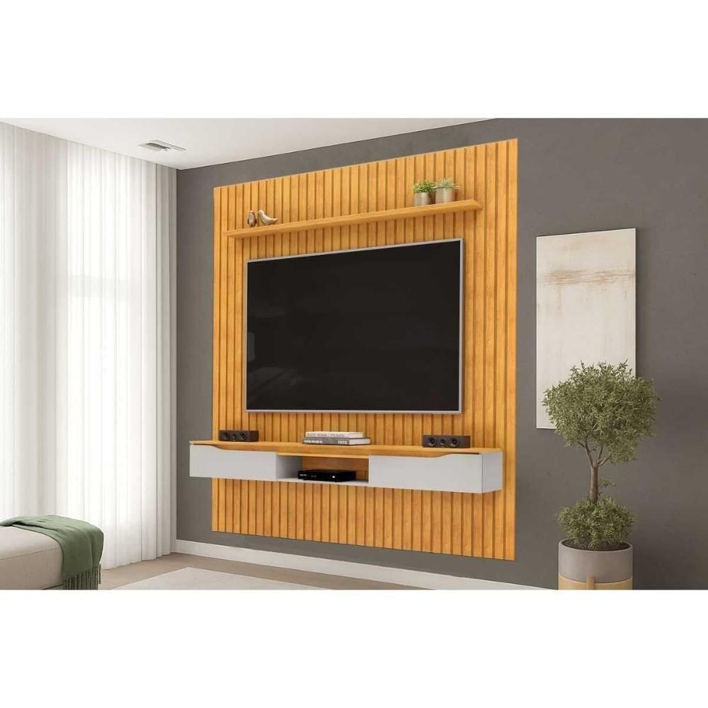 Rack Bancada C/ Painel P/ Tv Isac 223x240cm Cedro/bali - Dj Móveis