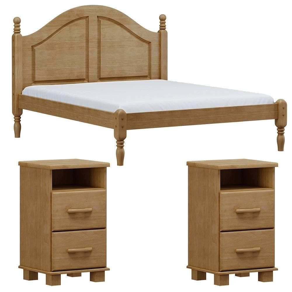 Cama Queen 02 Mesas De Cabeceira Madeira Maciça Milani Store Freijo