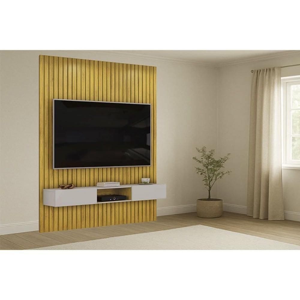 Rack Bancada C/ Painel P/ Tv Trento 183x240cm Cedro/bali - Dj Móveis