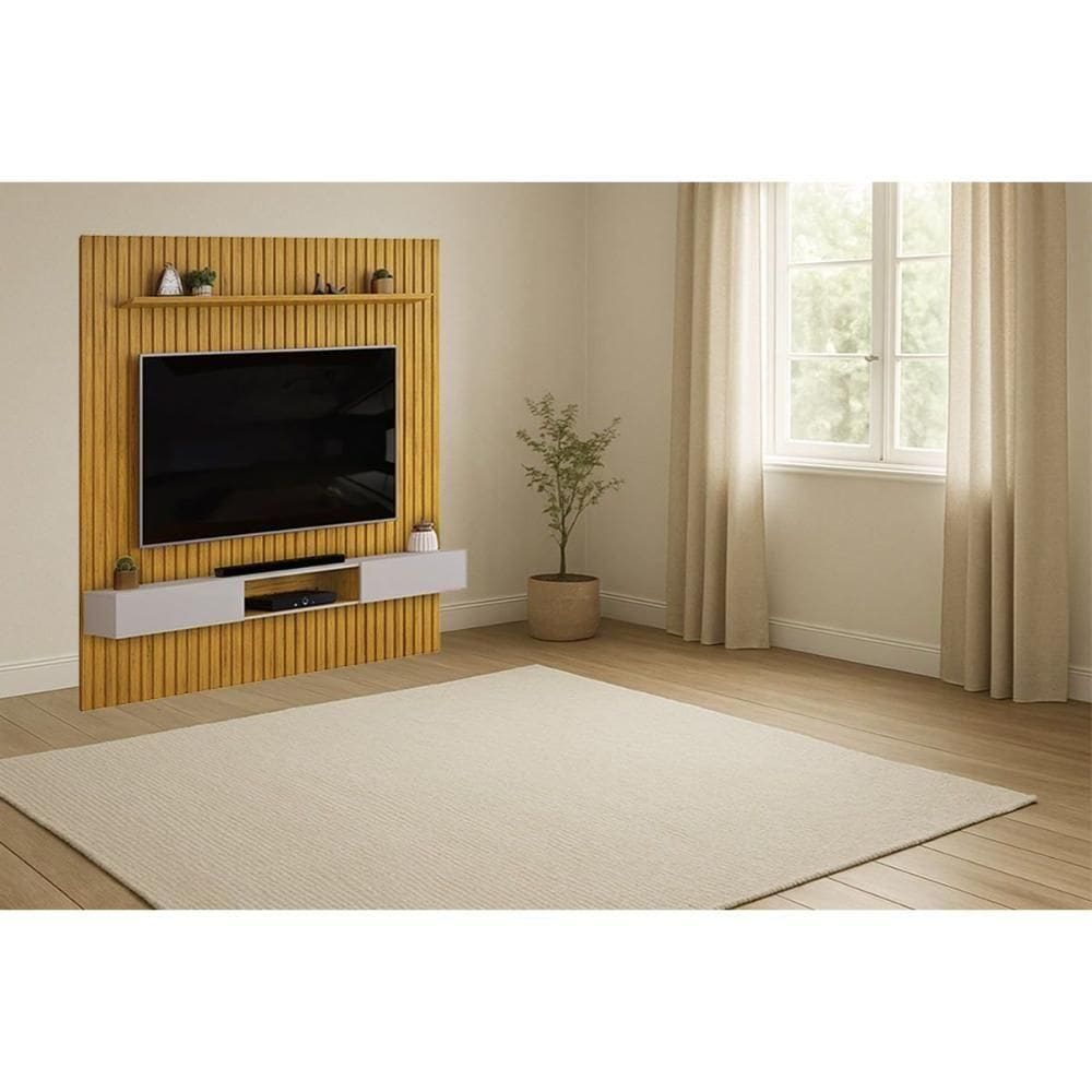 Rack Bancada C/ Painel P/ Tv Trento 250x240cm Cedro/bali - Dj Móveis