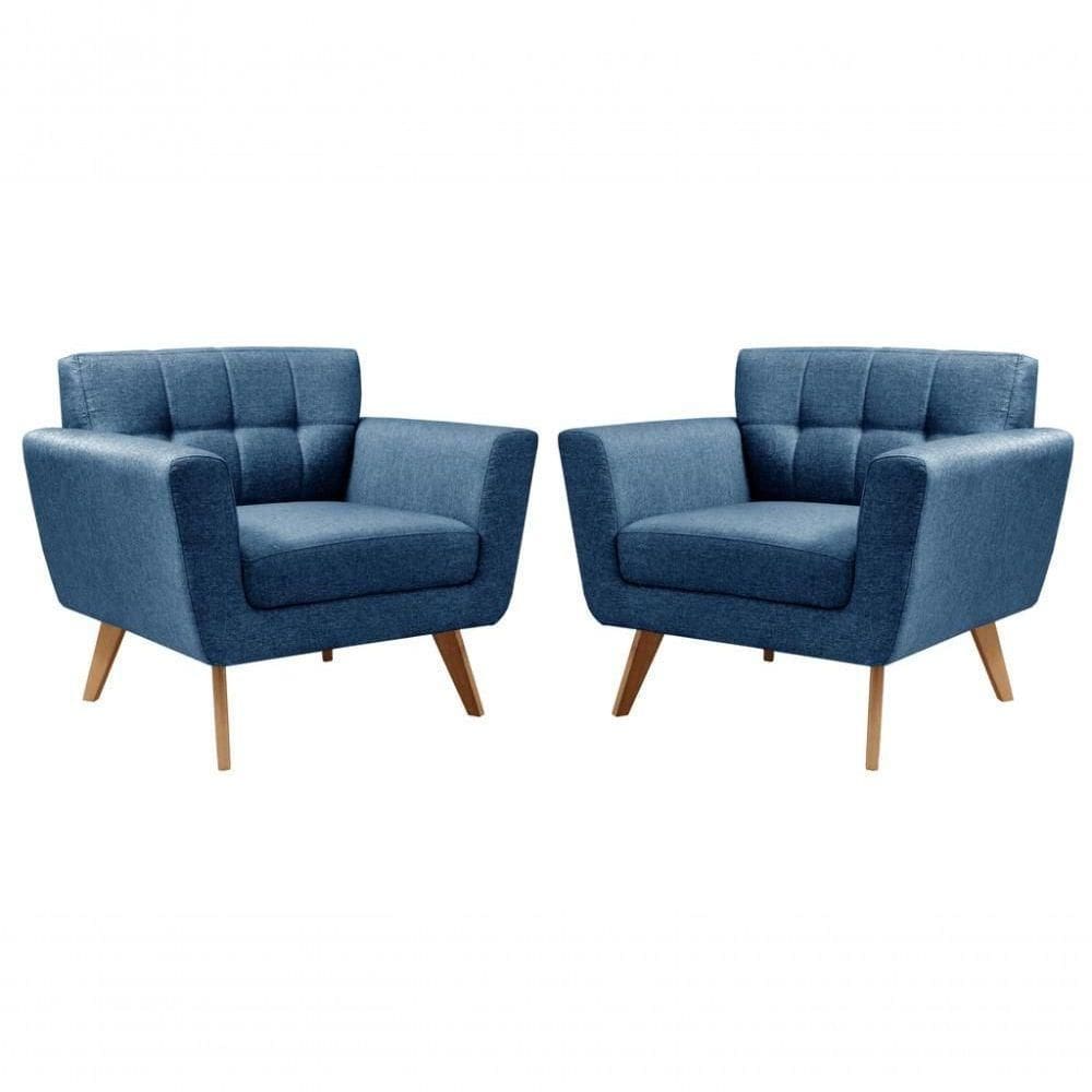 Conjunto 2 Poltronas Bruna Confortável Decorativa Moderna - Linho Azul 330