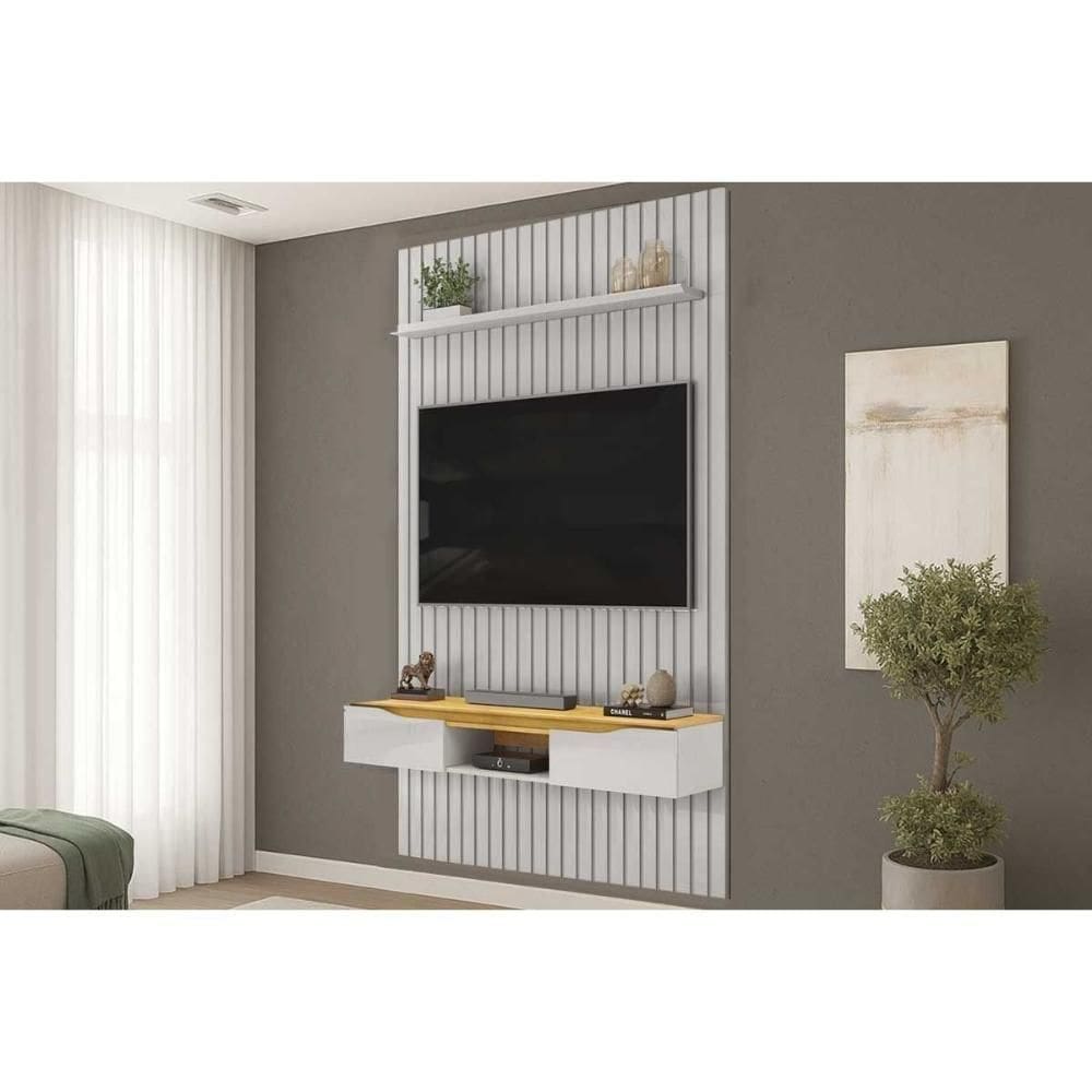 Rack Bancada C/ Painel P/ Tv Isac 183x240cm Bali/cedro - Dj Móveis