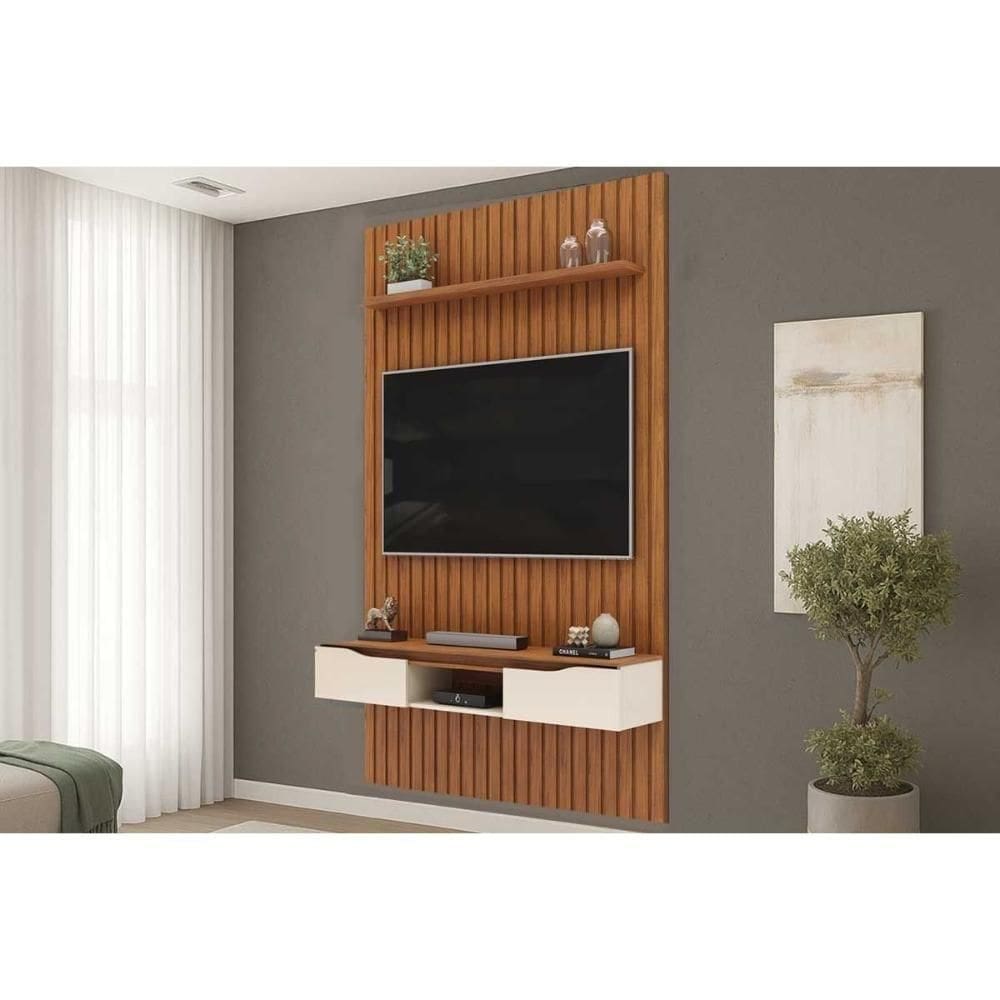 Painel Home P/ Tv Isac 183x240cm Freijo/off White - Dj Móveis