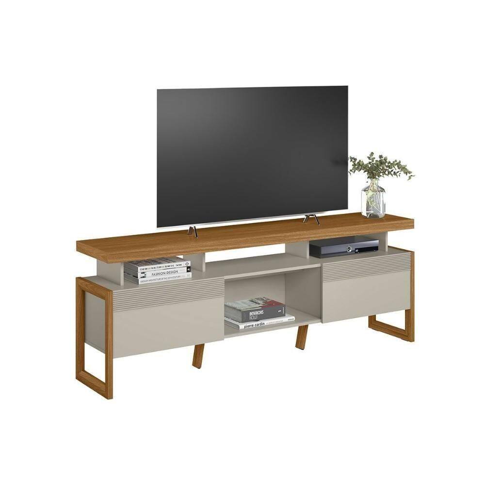 Rack Bancada P/ Tv Até 70 Pol Esmeralda C/ 2 Portas E 3 Nichos 180cm Nature/off White - Linea Brasil
