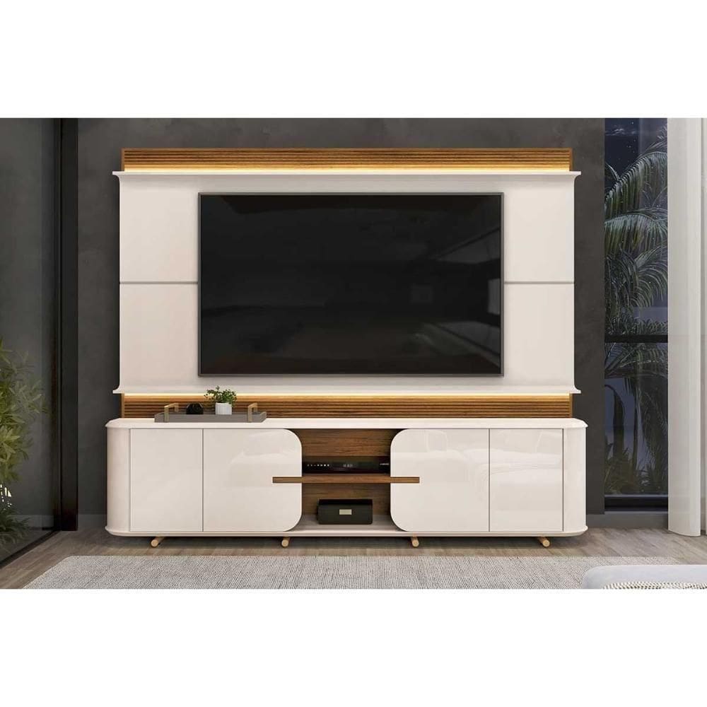 Home P/ Tv Até 75 Pol Lord C/ 4 Porta 240x200cm Off White/freijó - Dj Móveis