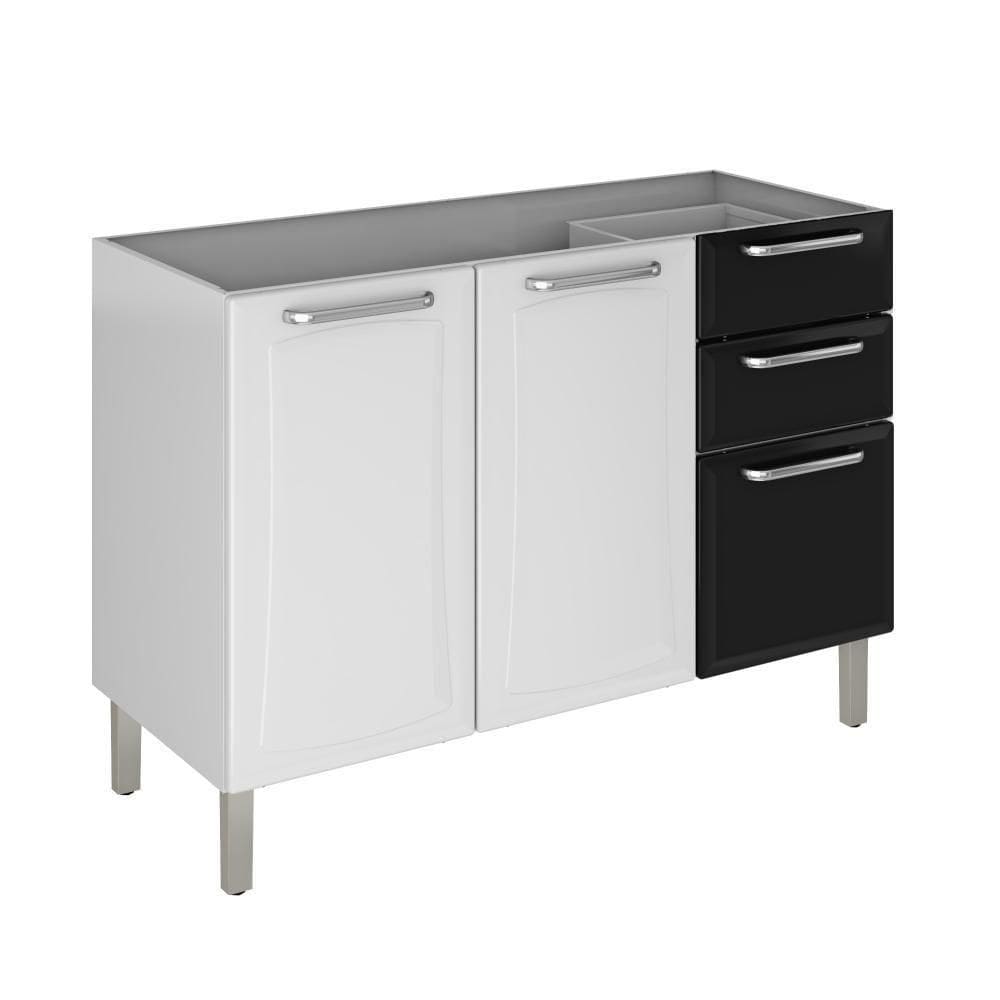 Balcão De Cozinha Itatiaia Tarsila Para Pia 120cm Em Aço Branco e Preto