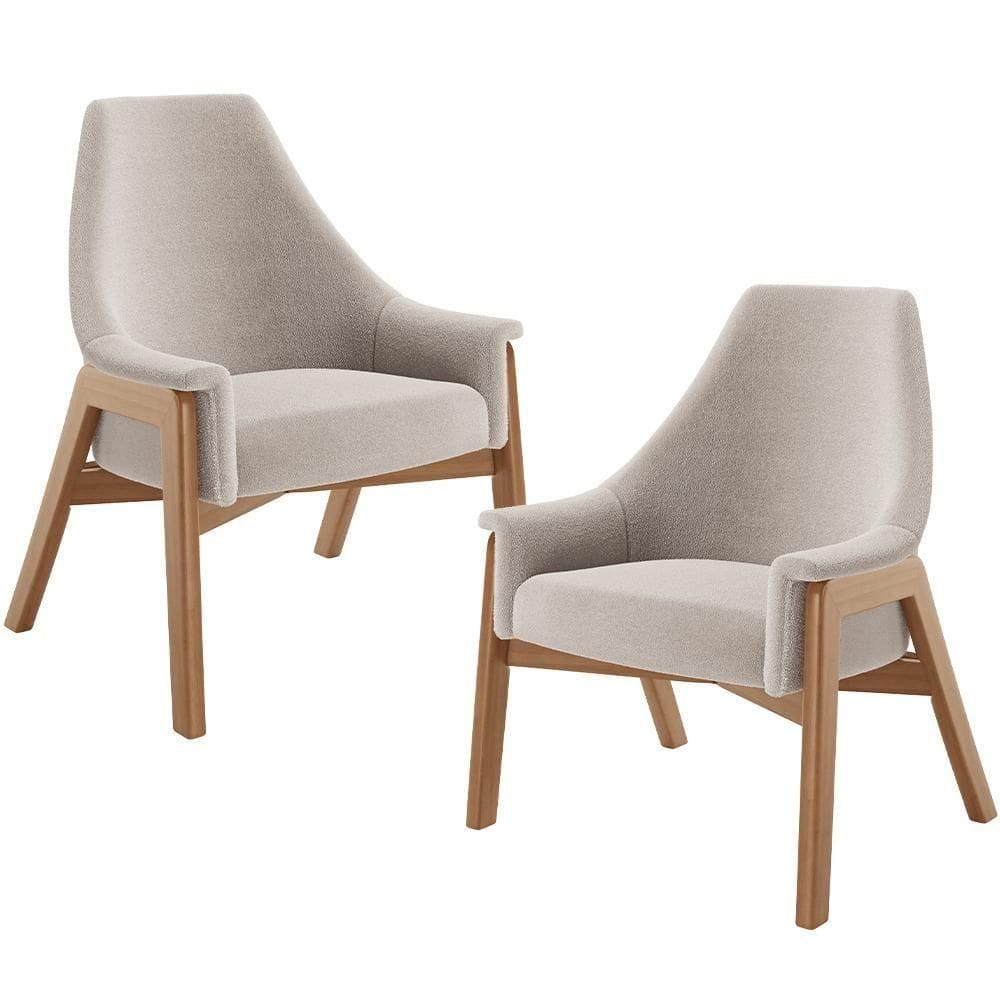 Kit 02 Poltronas Decorativa Sakura L02 Bouclê Creme - Lyam Decor