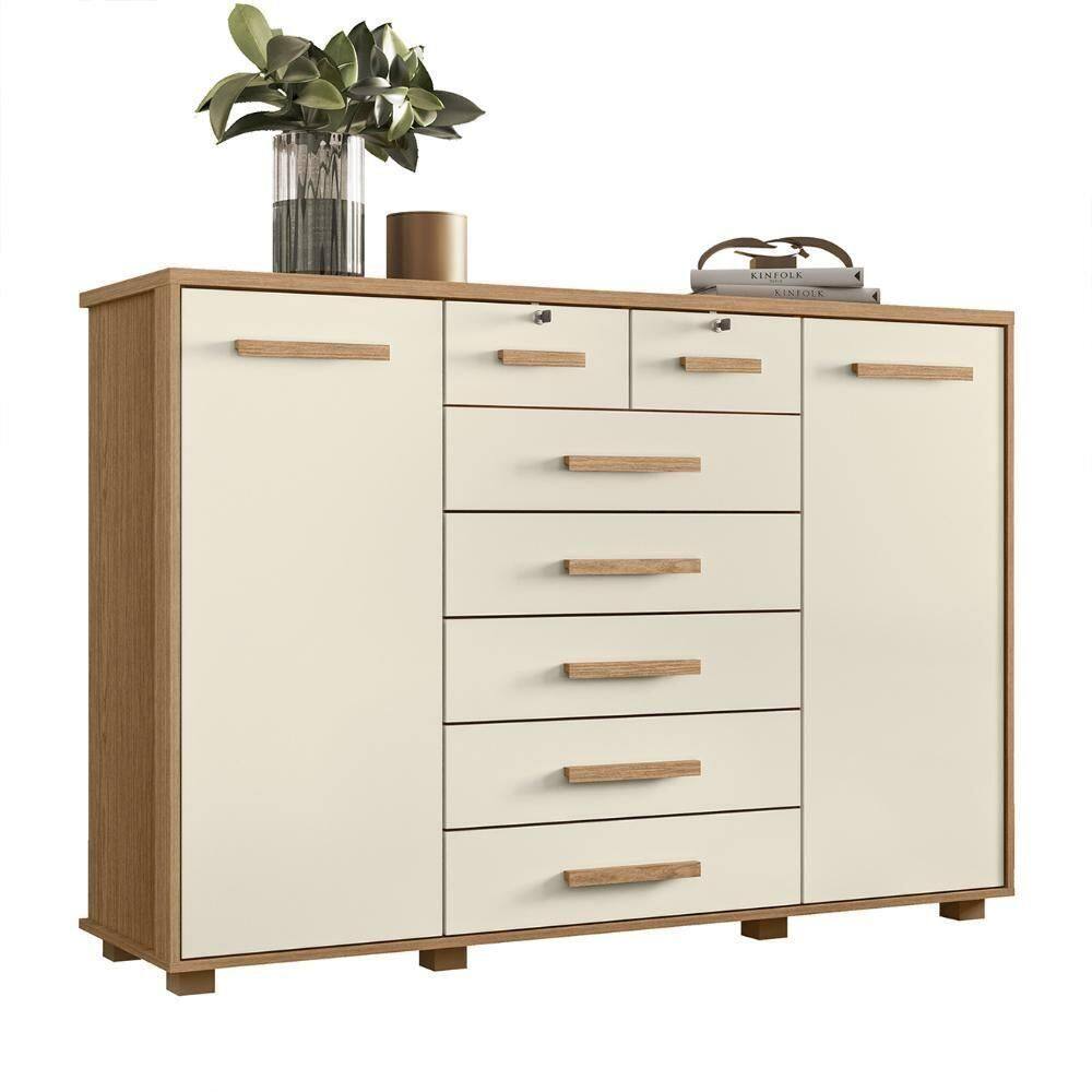 Cômoda Para Quarto 7 Gavetas 160cm Fontaine A02 Off/freijó - Mpozenato