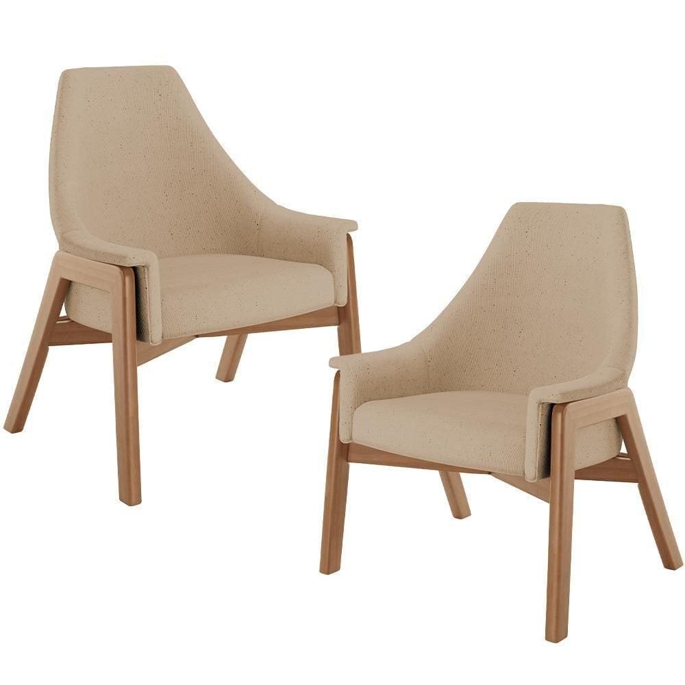 Kit 02 Poltronas Decorativa Sakura L02 Linho Bege Escuro