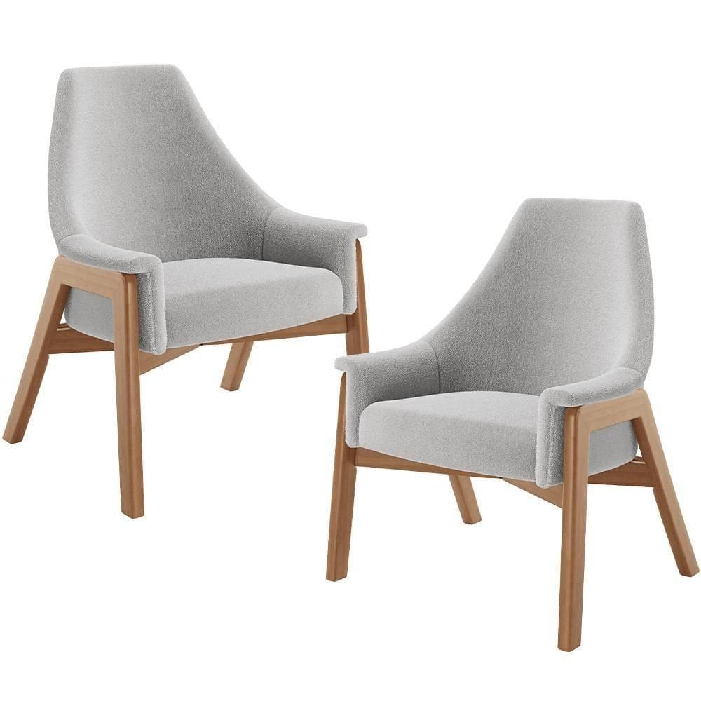 Kit 02 Poltronas Decorativa Sakura L02 Bouclê Cinza