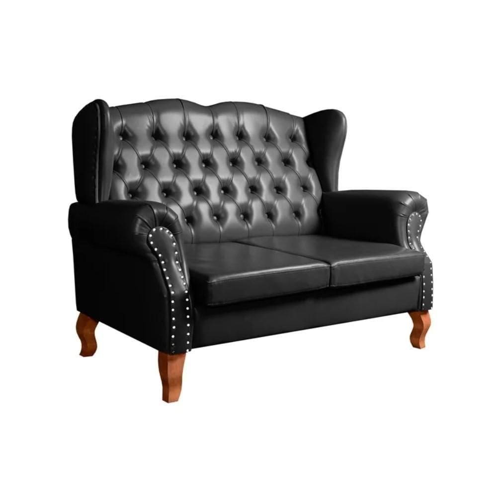 Poltrona Namoradeira Imperador Chesterfield Capitonê Couro Preto