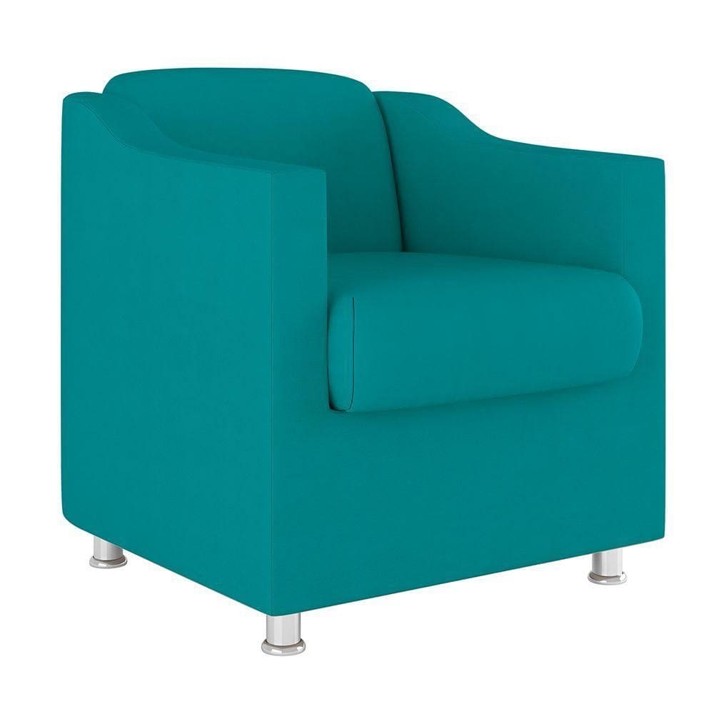 Cadeira Poltrona Decorativa Recepção Sala – Quarto Suede Cor:azul Turquesa