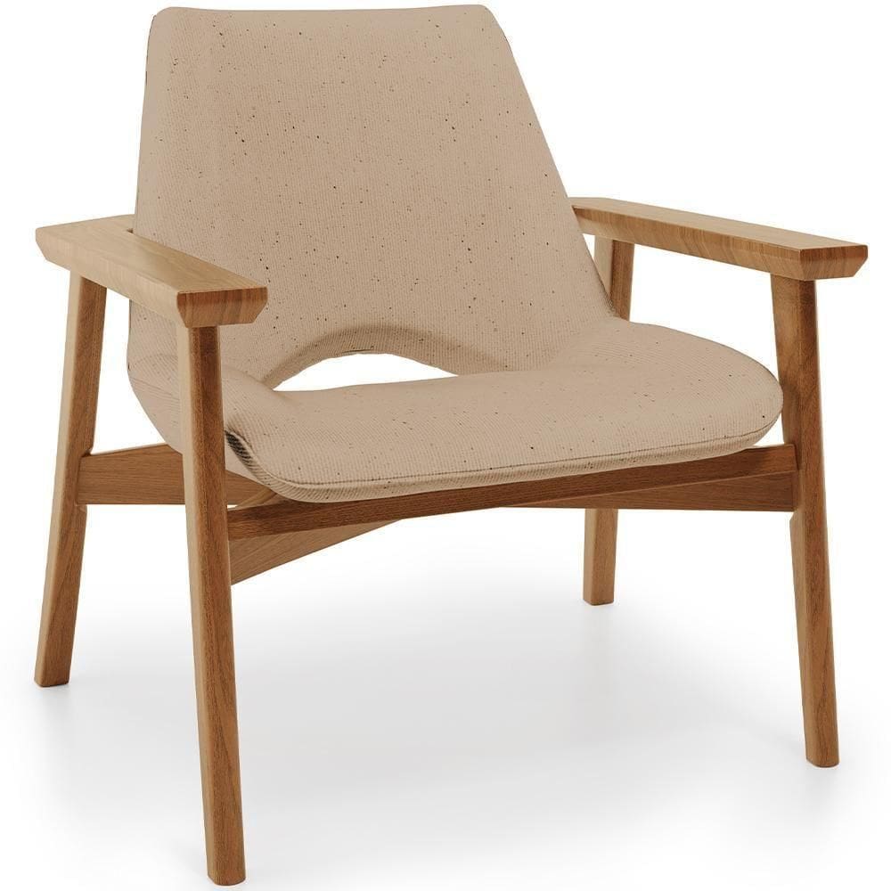 Poltrona Decorativa Para Sala De Estar Living Base Madeira Becker L02 Linho Bege Escuro - Lyam Decor