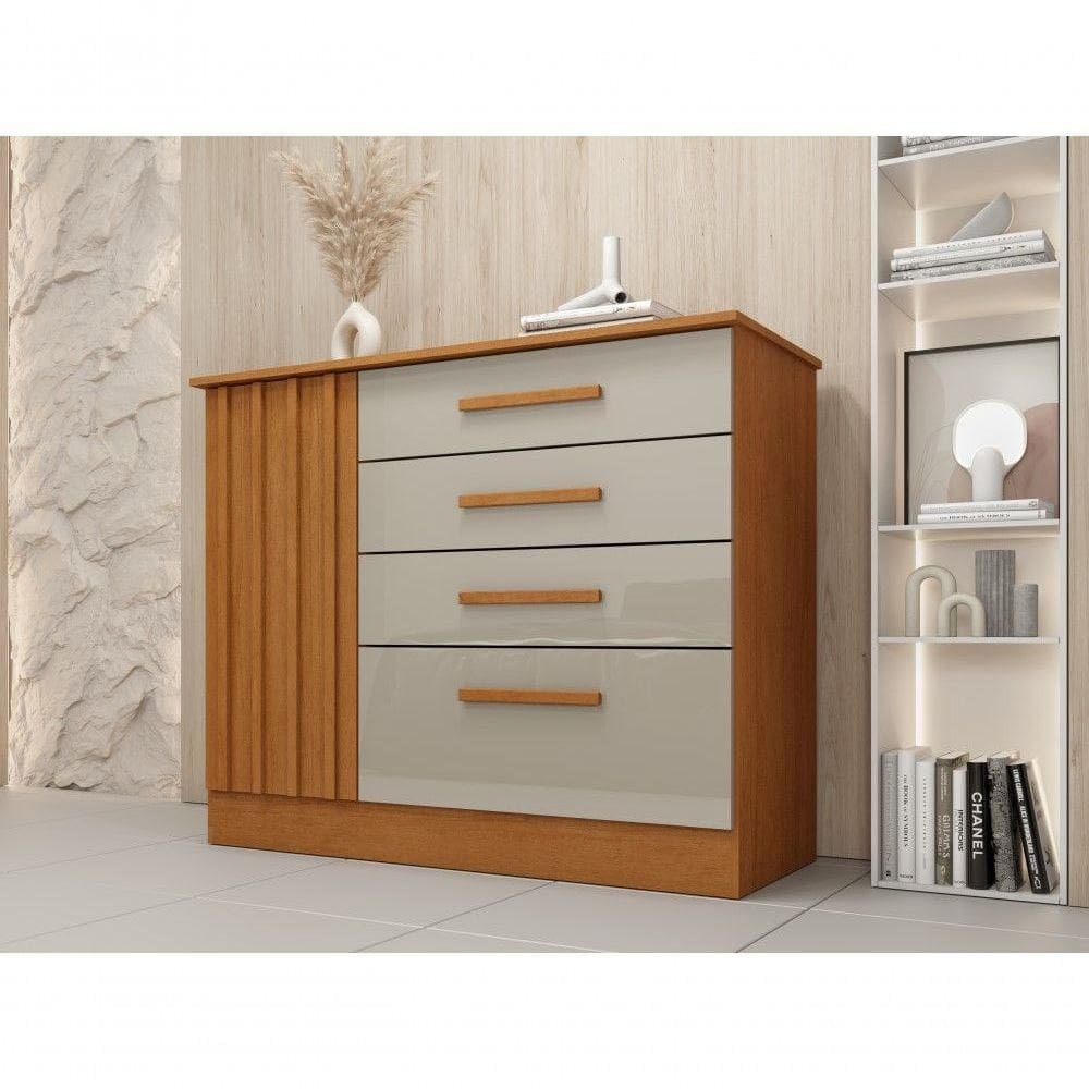 Cômoda Guarani Ripada 4 Gavetas E 1 Porta Tcil Cor:cinamomo-off